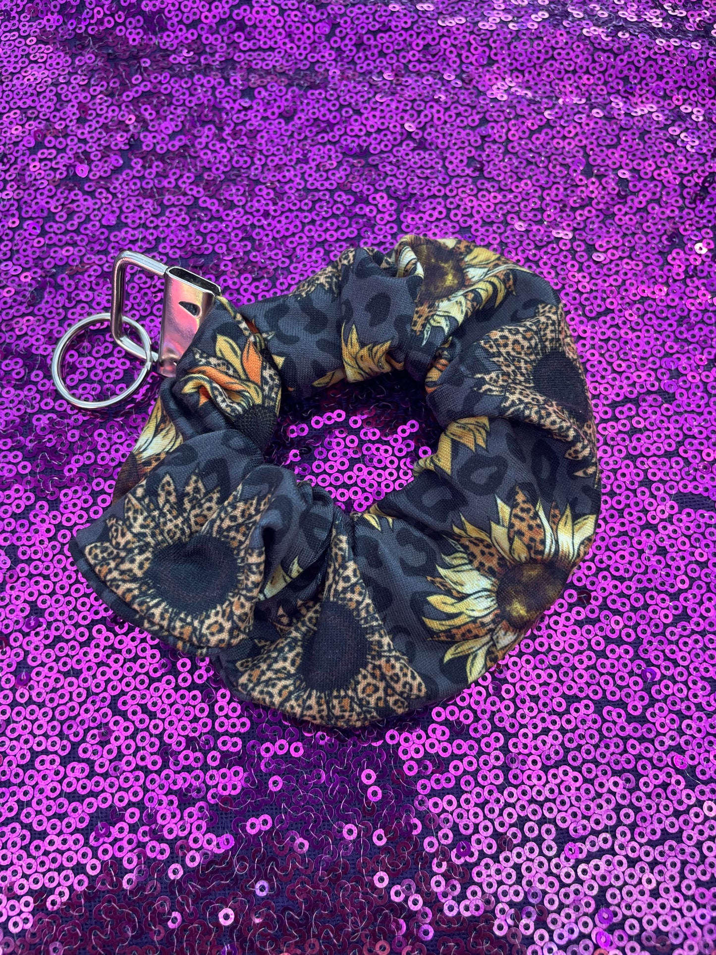 Sunflower leopard scrunchie keychain