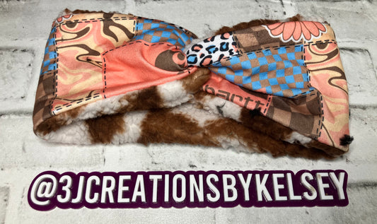 Western workwear white cow child ear warmer🪩