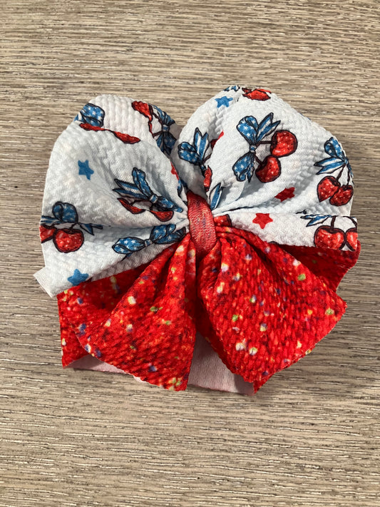 Cherry and faux red gutter newborn bow wrap
