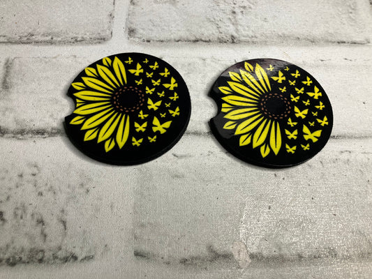 Sunflower butterflies car coasters