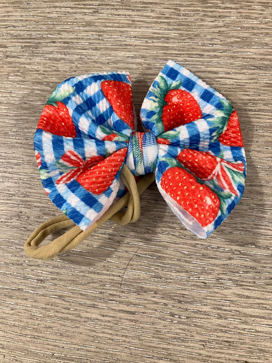 Strawberry plaid nylon bow