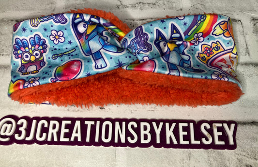 Lisa frank blue dog orange child ear warmers