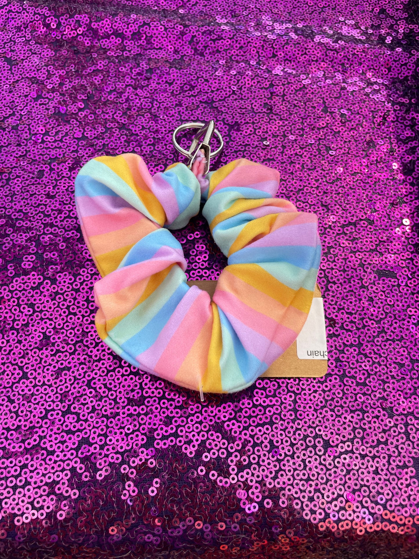 Rainbow stripes scrunchie keychaij