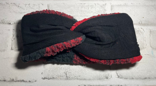 Black with Buffalo plaid ear warmer child