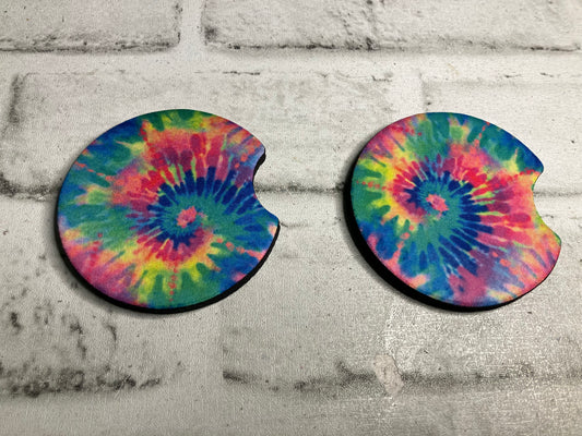 Tie dye bright car coasters💜