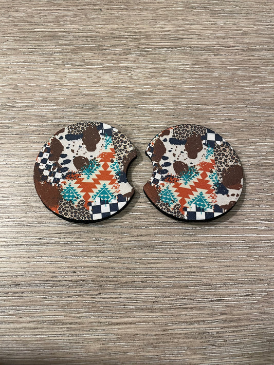 Aztec  checkered cheetah car coasters