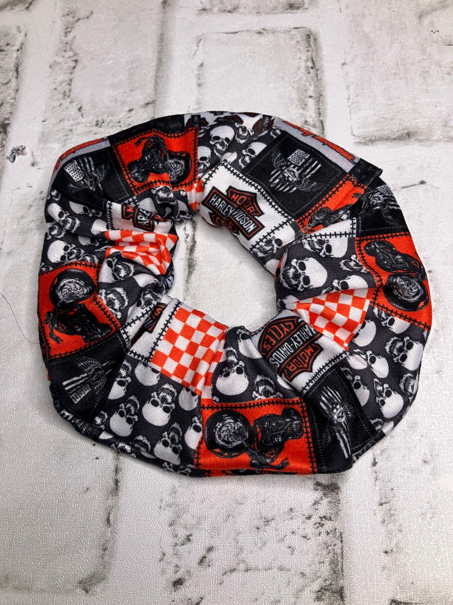 Motorcycle orange patchwork scrunchies