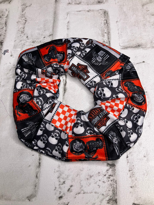 Motorcycle orange patchwork scrunchies