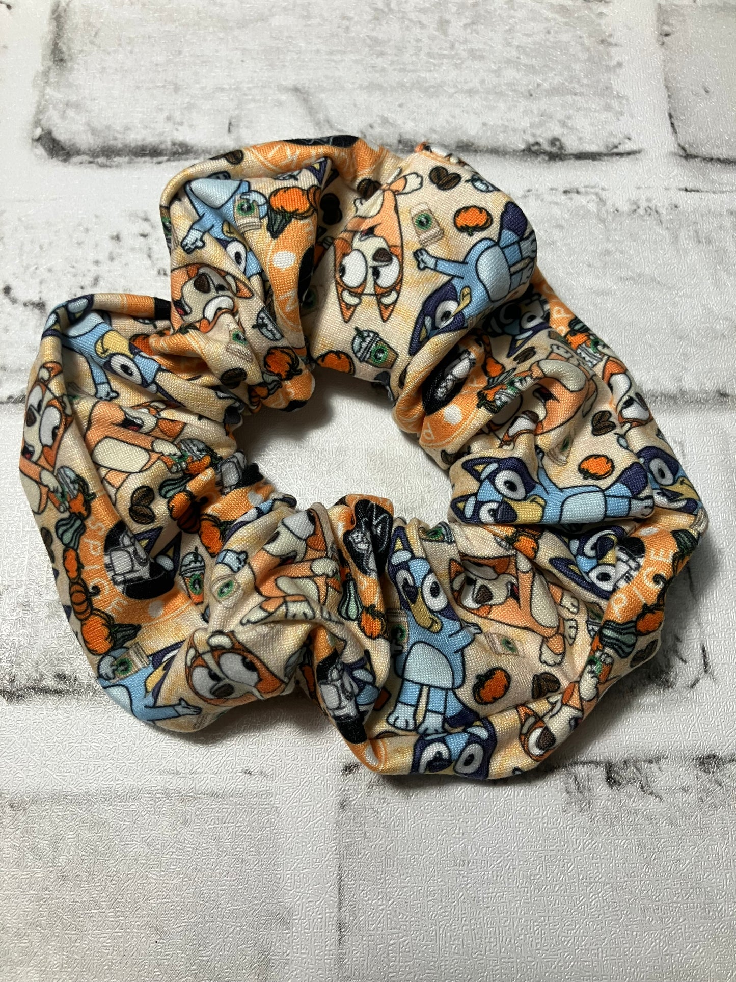 Blue dog pumpkin spice scrunchies