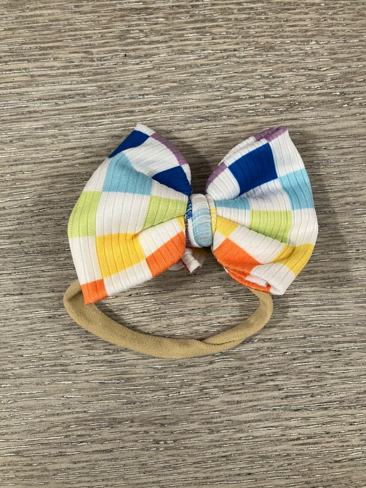 Rainbow checkered nylon bows