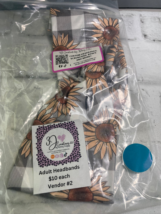Sunflower plaid adult headbands