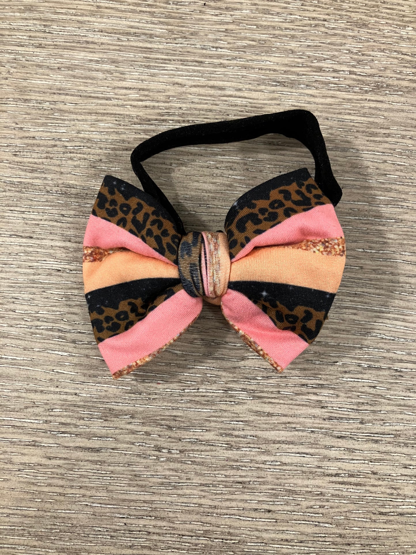Orange pink leopard stripe nylon bow