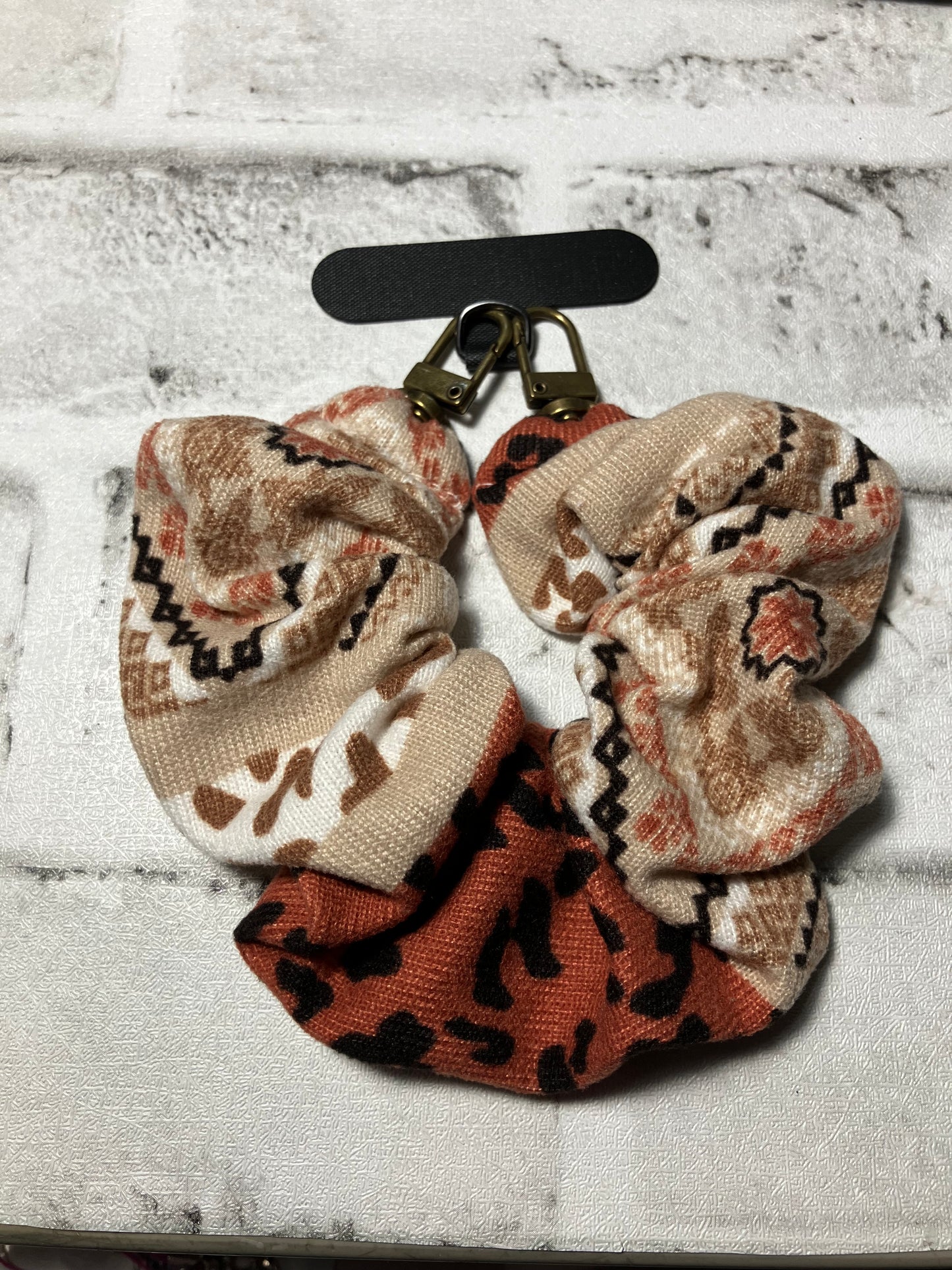 Brown Aztec scrunchie keychain phone holders
