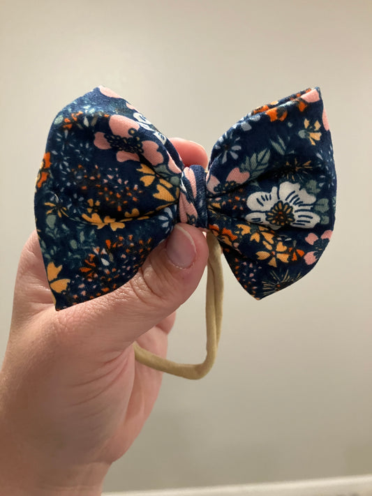 Navy floral nylon bows