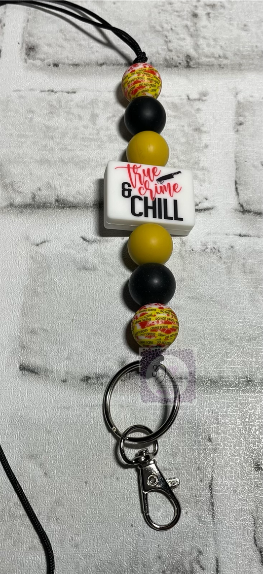 True crime & chill lanyard🩵