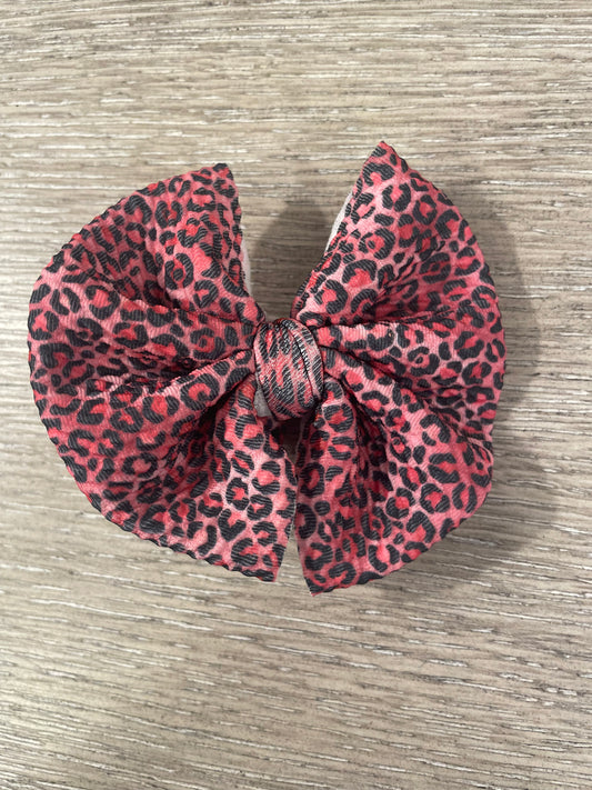 Pink leopard clip bow