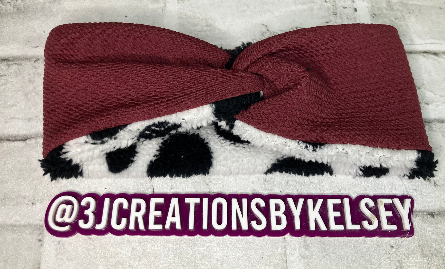 Burgundy cow adult ear warmers