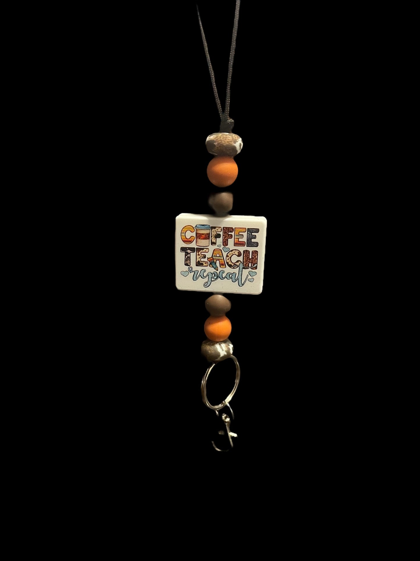 Coffee teach repeat cow lanyard