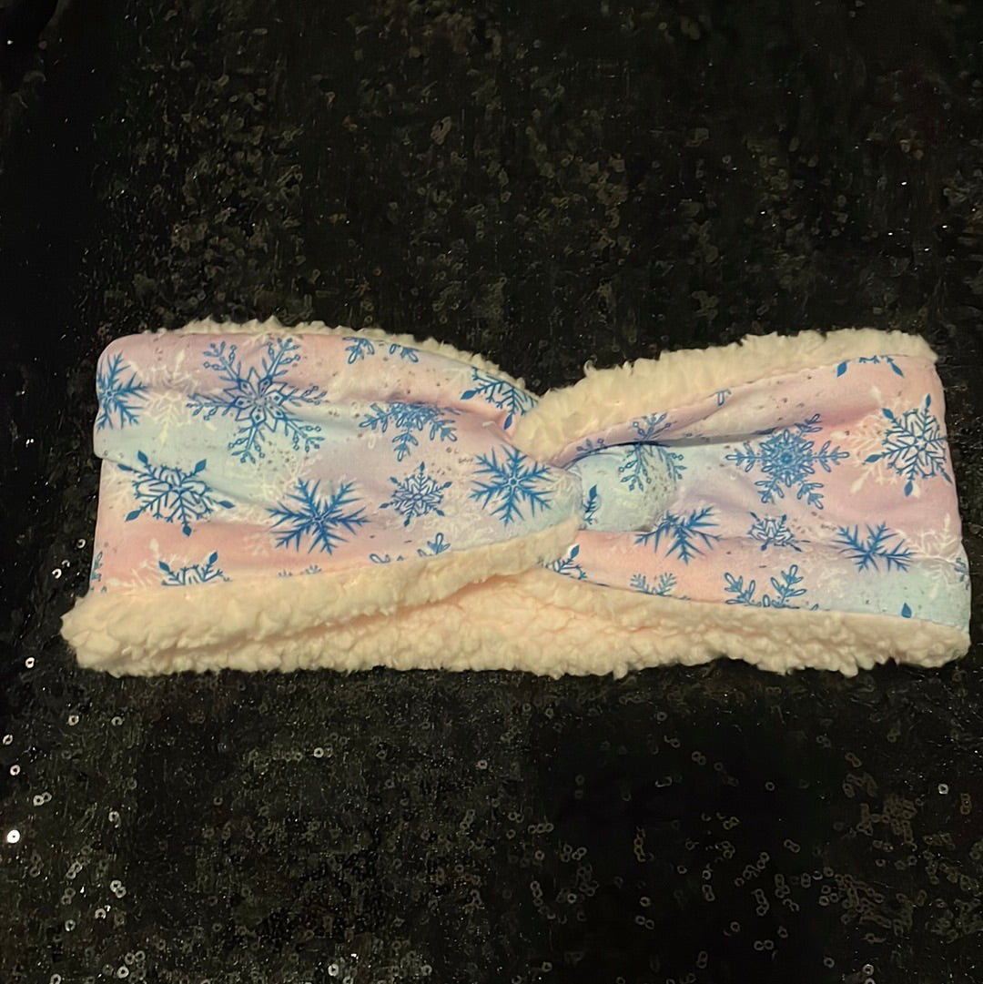 Blue/pink snowflake pink ear warmer child