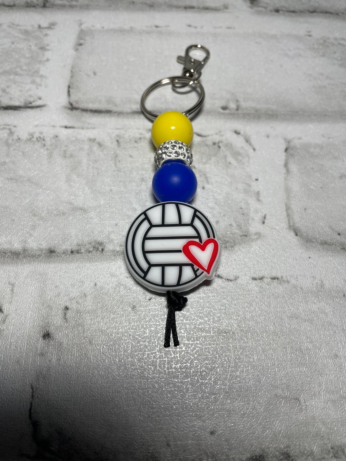 Volleyball heart blue/yellow keychain🩵