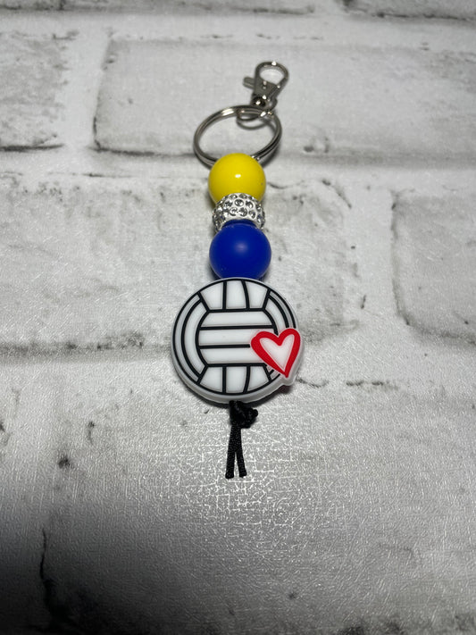 Volleyball heart blue/yellow keychain🩵