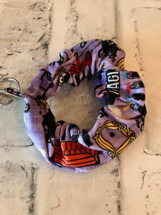 Purple friends scrunchie keychains