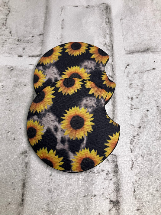 Cow sunflower car coasters