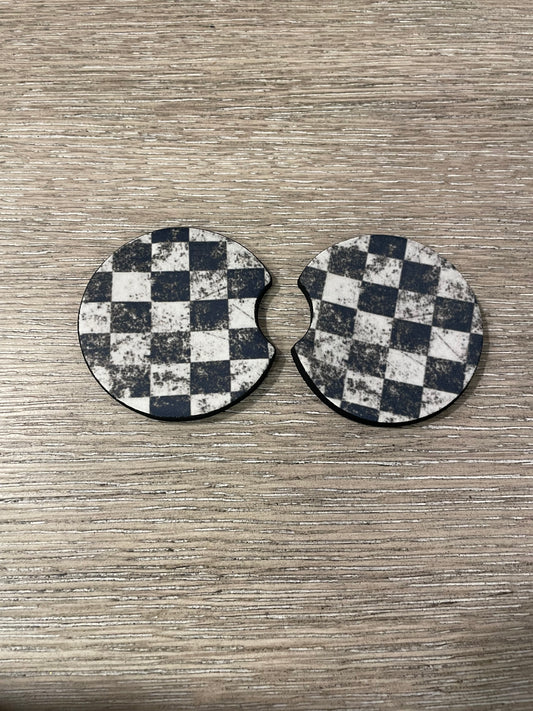 Checkered car coasters💜
