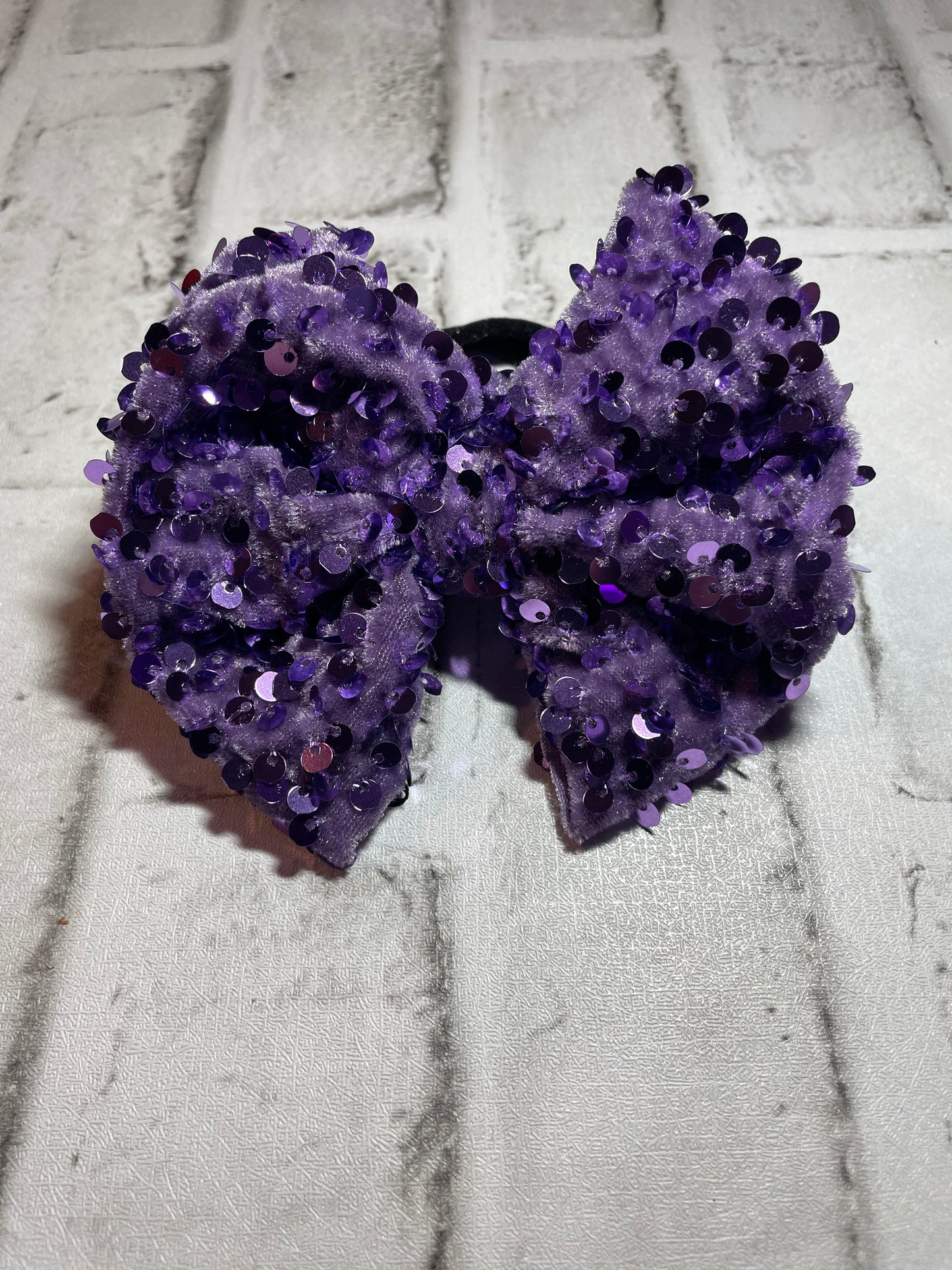 Purple sequin nylon bow