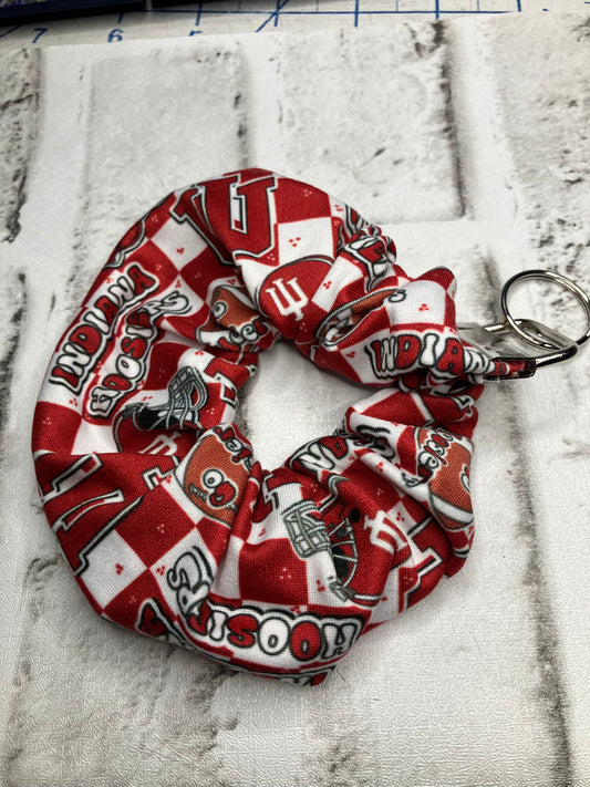 Red and white football checkered scrunchie keychain