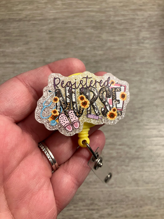 Registered nurse sunflower badge reel
