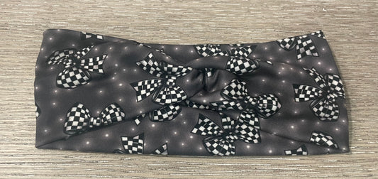 Checkered flag bow headband child