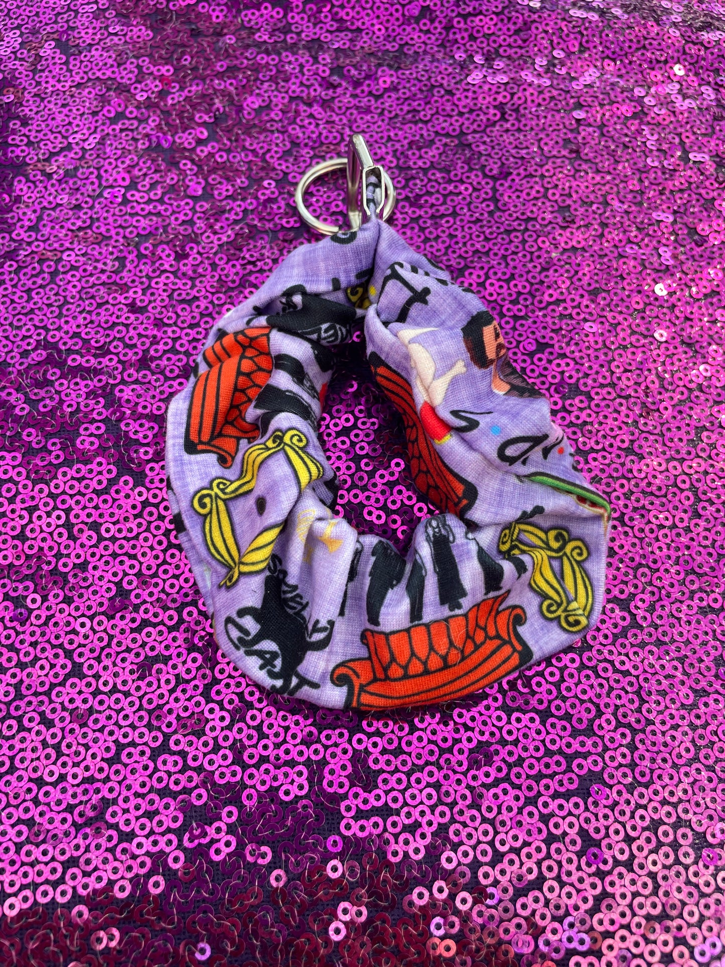 Purple friends scrunchie keychain