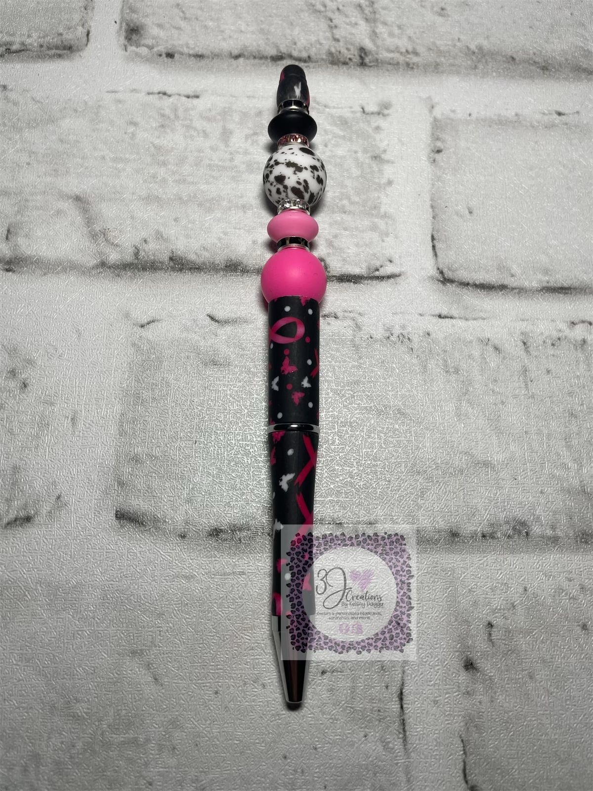 Black speckled breast cancer awareness pen