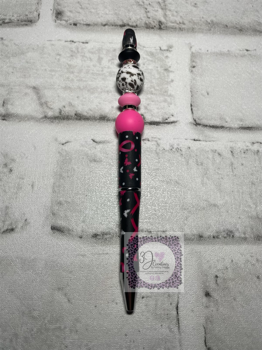 Black speckled breast cancer awareness pen