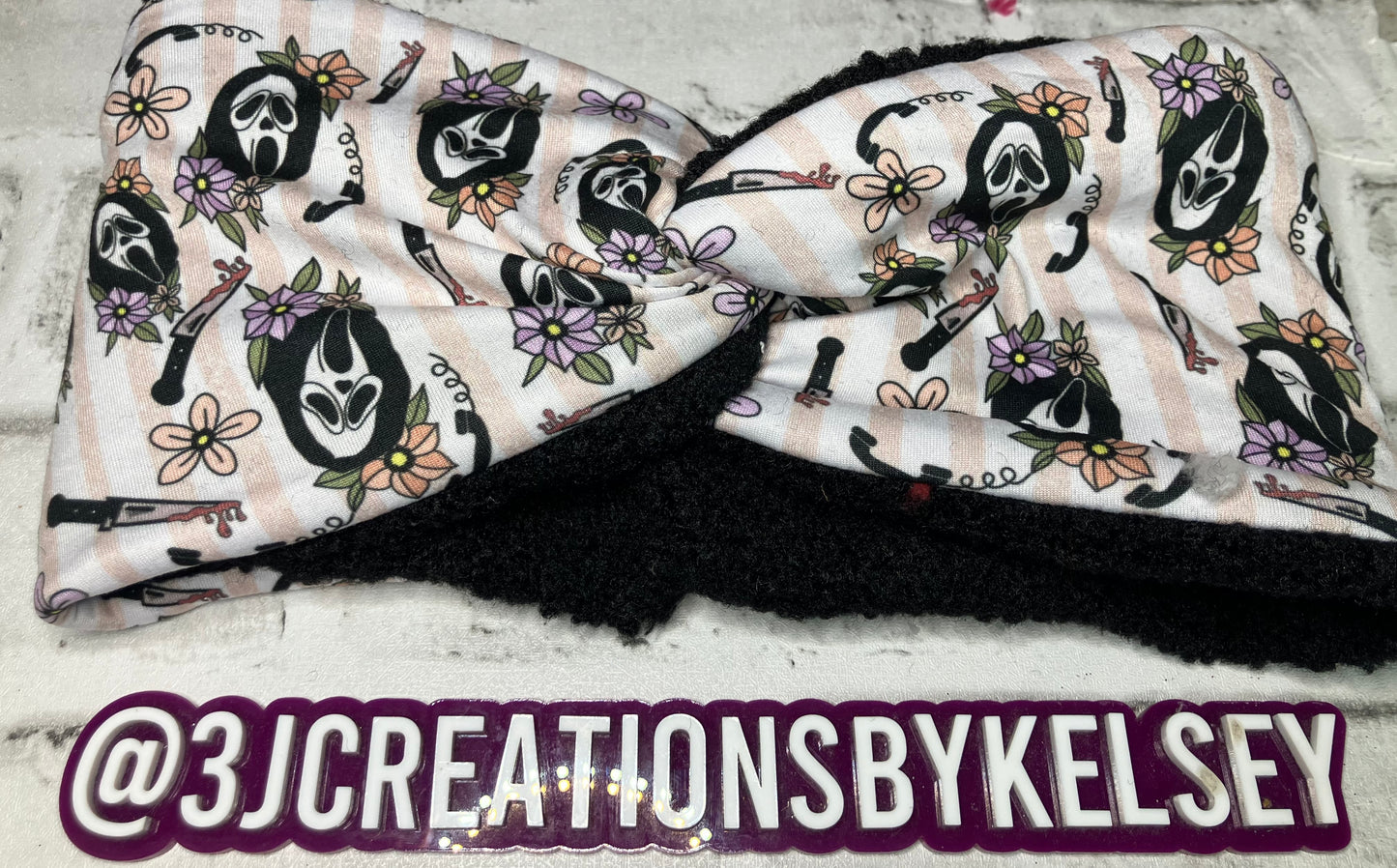 Ghostface floral child ear warmers🪩