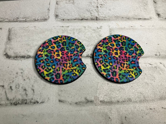 Rainbow leopard car coasters💜