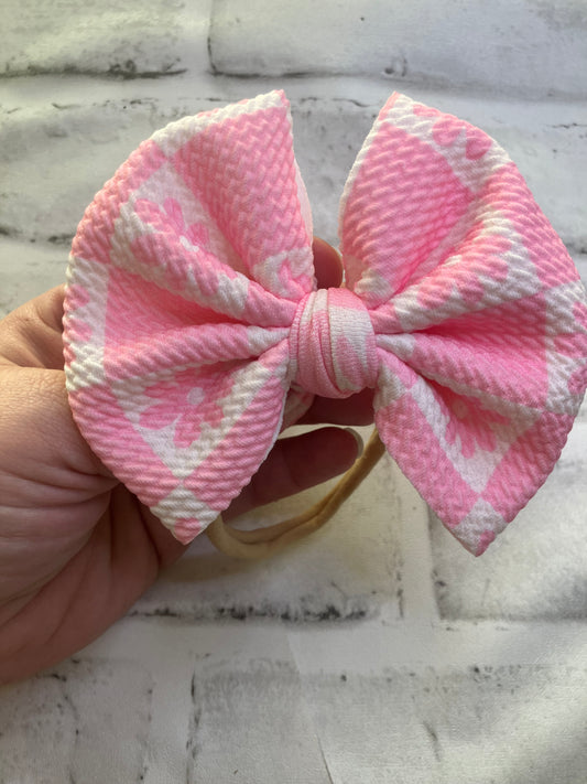 Pink flower nylon bow