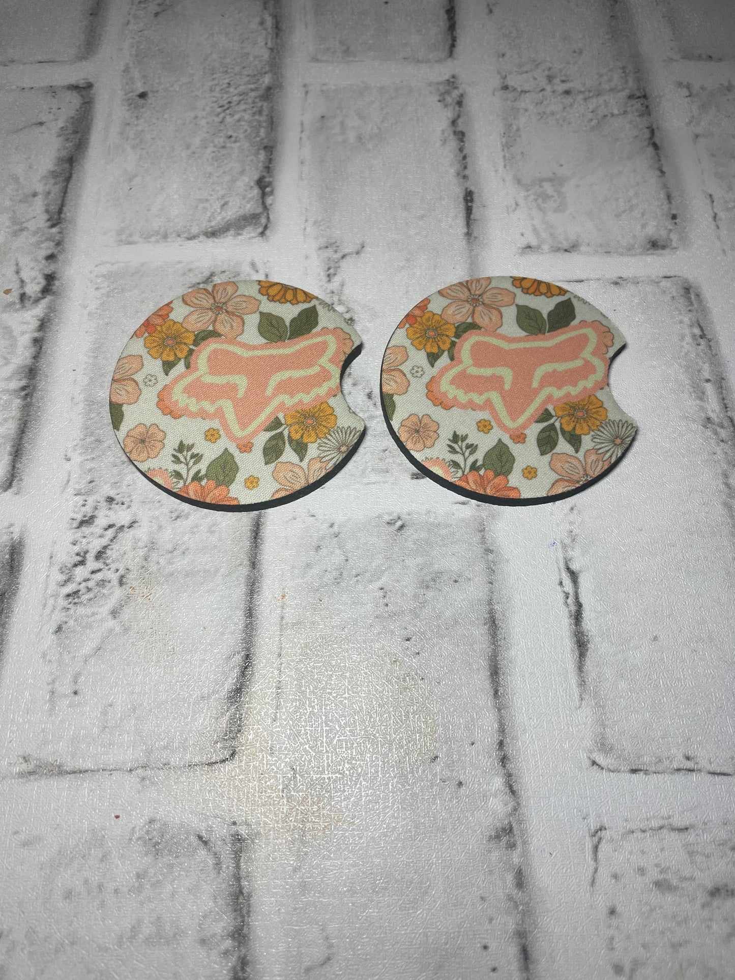 Pink racing floral car coasters