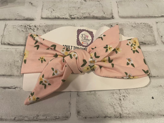 Pink floral adult tie headbands
