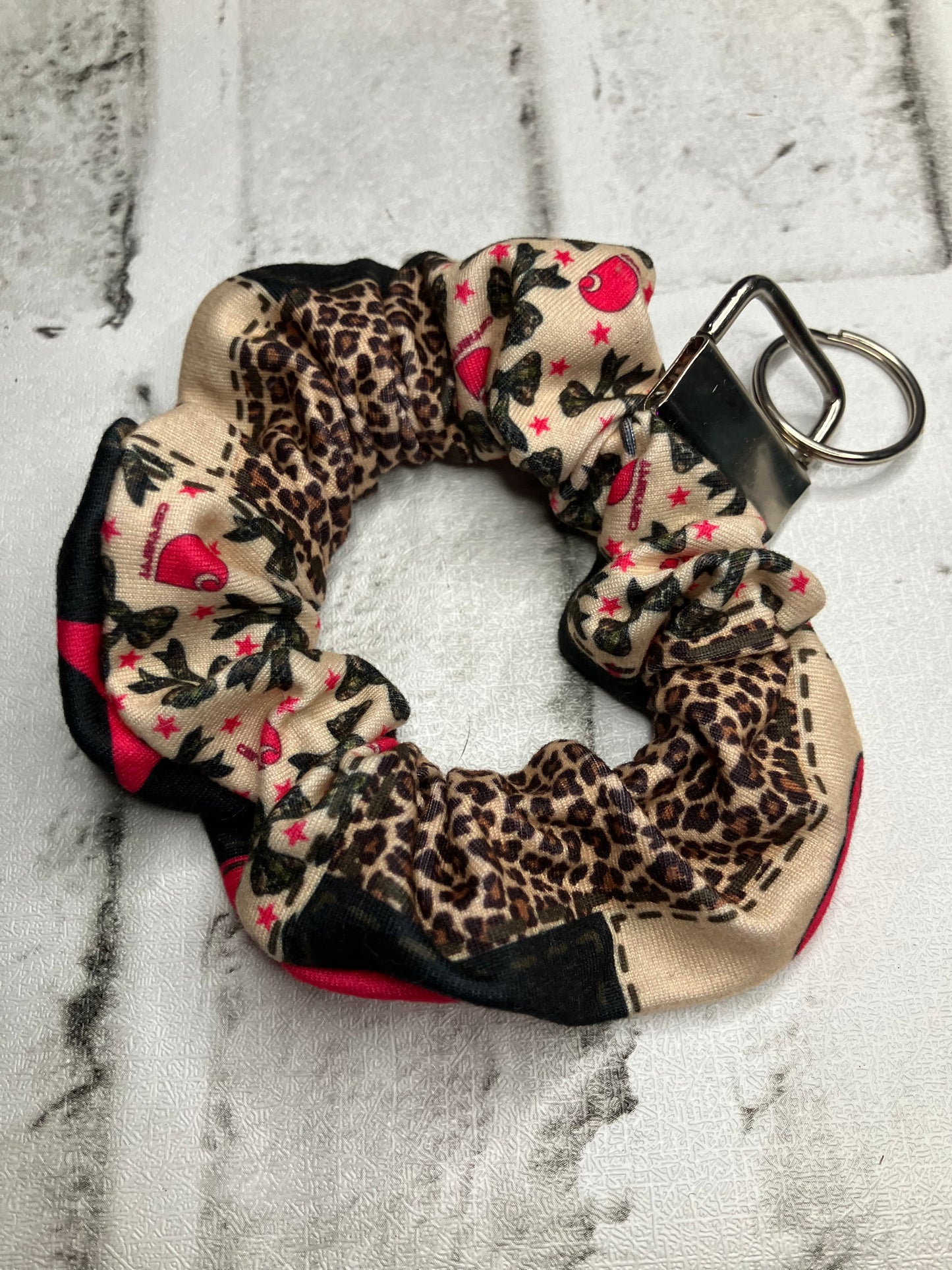 Leopard workwear bow scrunchie keychain