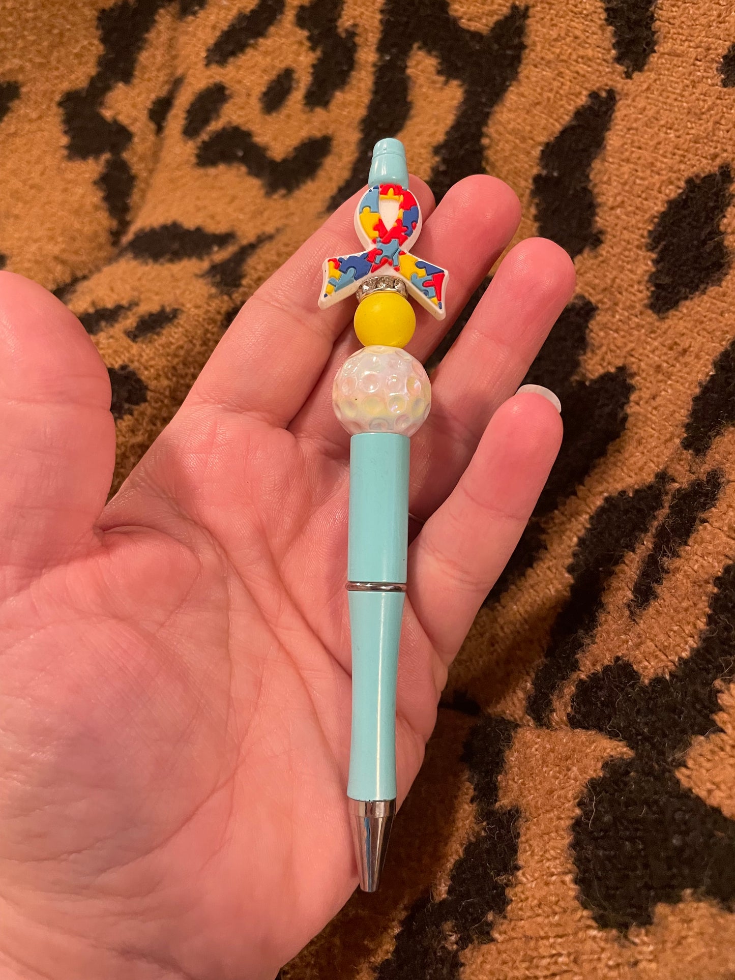 Blue autism ribbon pen