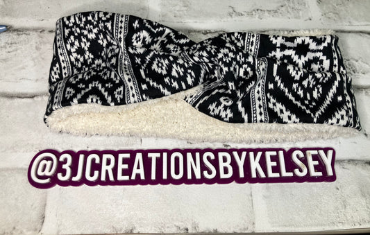 Black Aztec with white adult ear warmers