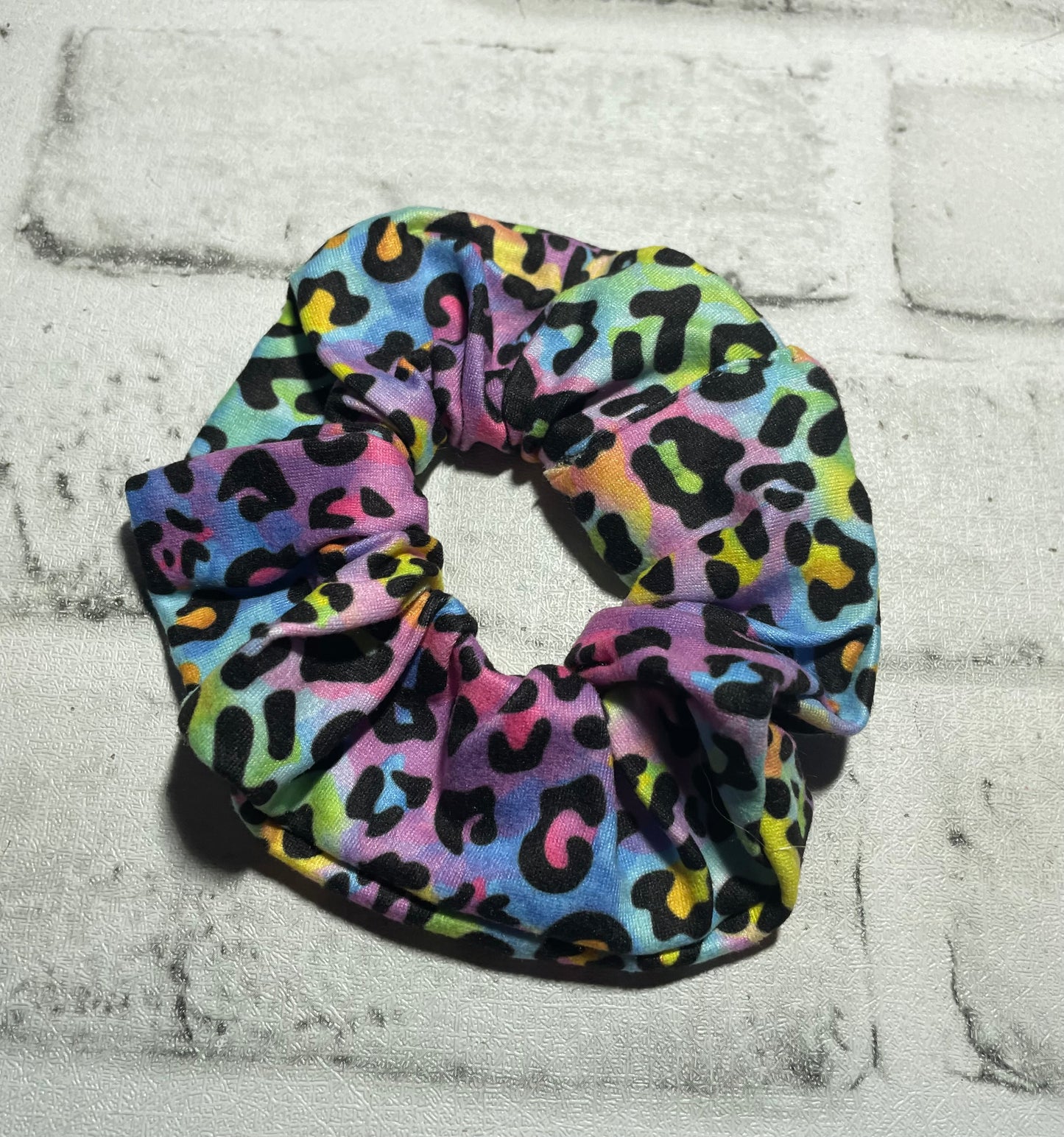 Rainbow leopard scrunchies