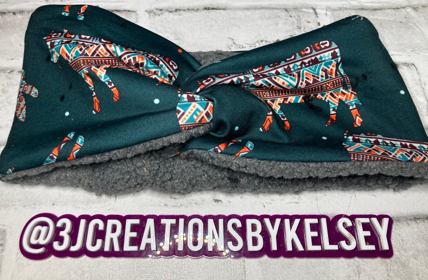 Aztec animal gray adult ear warmers