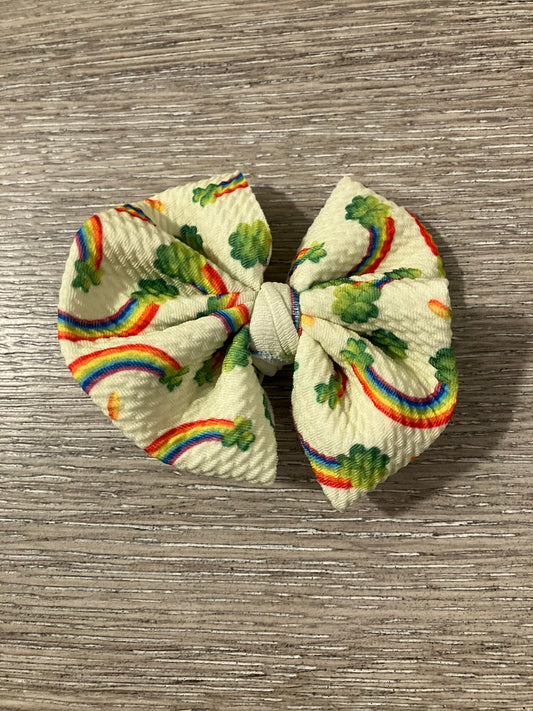 Rainbow clover clip bow