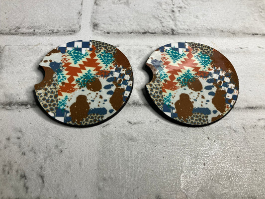 Aztec checkered leopard car coasters