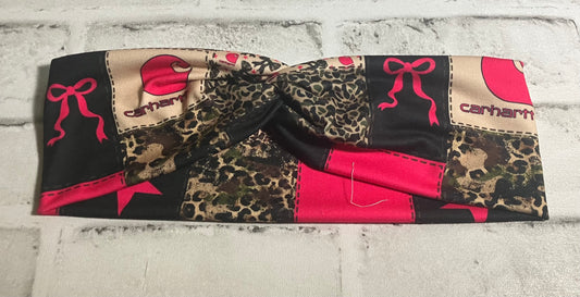 Camo bow workwear pink patchwork child headbands