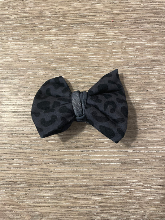 Black leopard clip bow