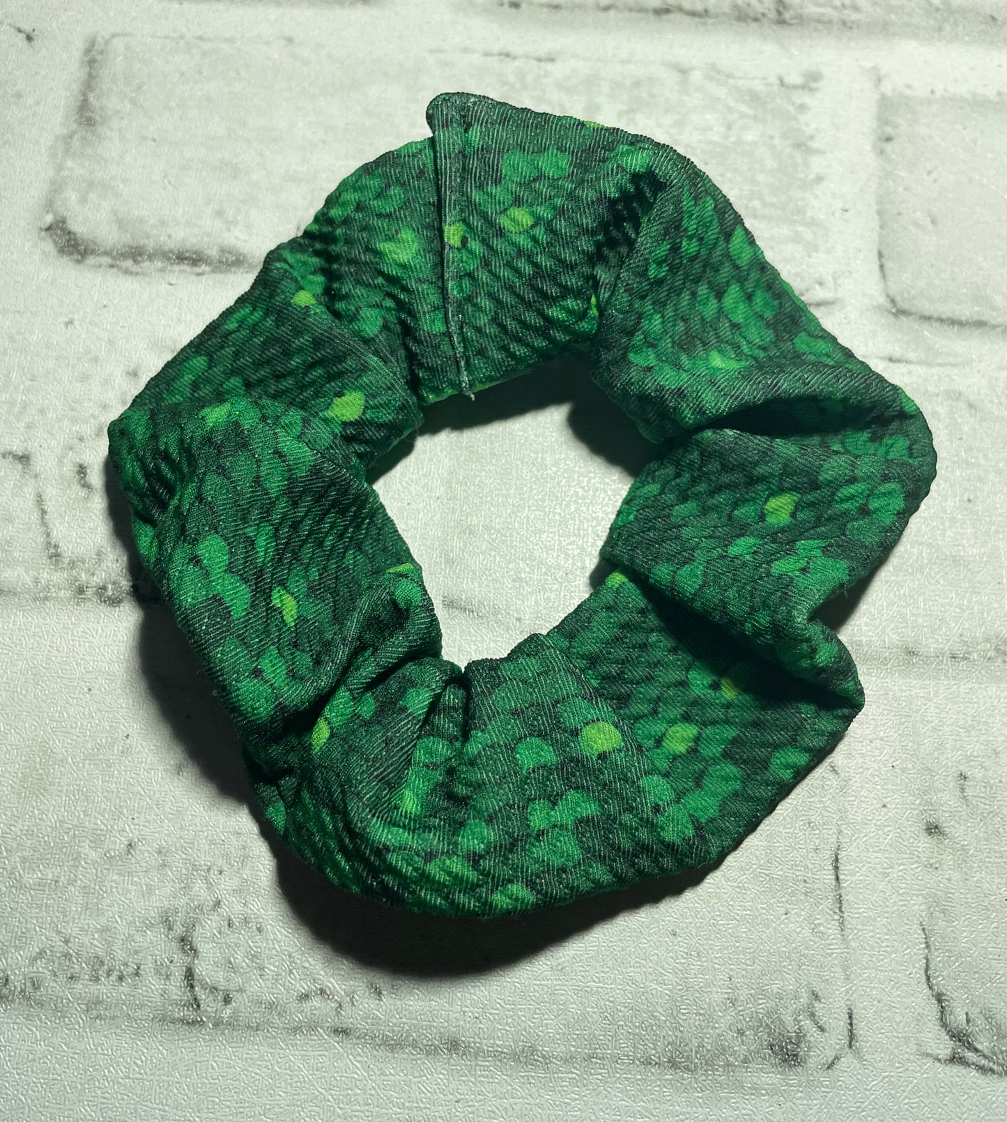 Green faux glitter scrunchies